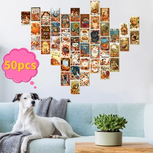 50pcs Thanksgiving collage kit with pumpkins and maple leaves in a heart-shaped wall layout