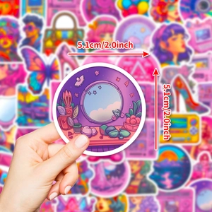 Pink Purple Y2K Aesthetic Waterproof Stickers For Laptop Skateboard Journal Vinyl Retro Vaporwave Cyberpunk Decals For Teens Girls