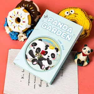 Three-fold Panda Garden magnetic notebook with cute panda and rose illustration