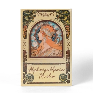 Vintage Mucha Zodiac art style hardcover magnetic trifold notebook on white background