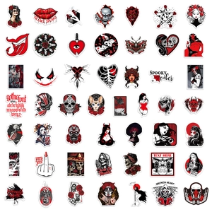 100pcs dark red Gothic waterproof stickers with skull and rose designs for DIY decor