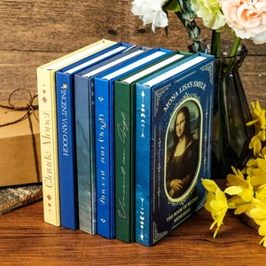 Set of six vintage oil painting notebooks featuring Claude Monet and Van Gogh artworks