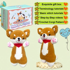DIY crochet kit for cute corgi dog dolls with gift box and video tutorial step by step