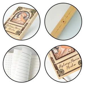 Detail of Mucha art vintage hardcover notebook featuring lined and dotted inner pages
