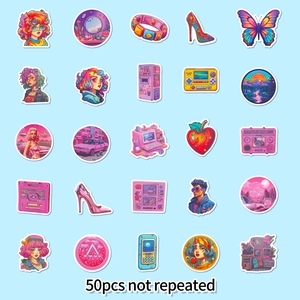 50pcs non-repeating pink purple Y2K aesthetic waterproof stickers for laptop