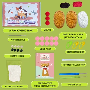 DIY crochet kit for beginners featuring cute dog doll materials and complete tool set