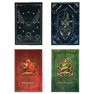 Magic Academy hardcover magnetic notebooks with owl and lion crest totem designs
