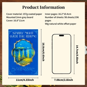 Van Gogh Starry Night oil painting hardcover notebook with size comparison 16.8x11cm
