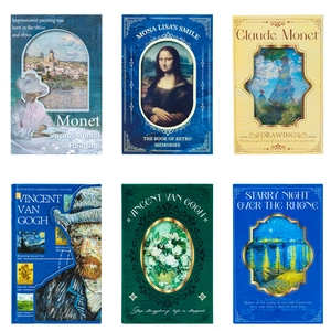 Artistic oil painting postcard set featuring Monet, Van Gogh, and Da Vinci masterpieces