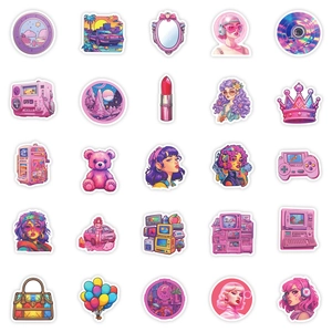 Set of 25 pink and purple Y2K pop art waterproof stickers for laptops and skateboards