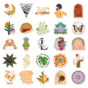 50 pieces of waterproof rainbow boho stickers with unique hand-drawn creative art designs