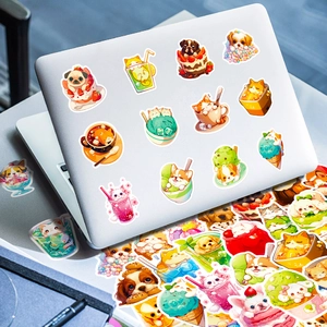 50pcs cute cat and dog food graffiti stickers for laptop decoration and scrapbooking