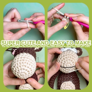 Detailed DIY crochet kit for beginners to create a cute 3D gorilla doll with tools