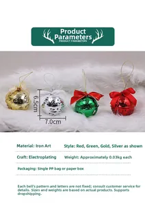 Close-up of electroplated Christmas bells in red gold green and silver with bow detail