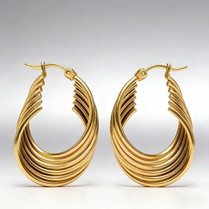 Orecchini a Cerchio in Acciaio Inossidabile a Forma di Onda d'Acqua Geometrici Oro Argento Placcati per Donna