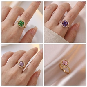 Rotating Heart Clover Ring Adjustable Rose Gold Plated Alloy Zirconia Spinner Finger Jewelry For Women Daily Dating Gift
