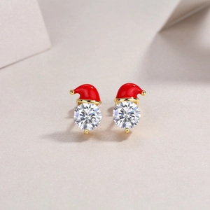 S925 sterling silver 18k gold plated moissanite Christmas hat stud earrings