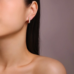 Elegant 18K gold-plated small hoop earrings with rectangular moissanite for women