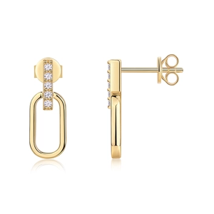 Eleganti orecchini in argento S925 placcati oro 18k con cinque diamanti e pendenti ovali