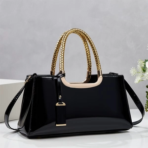 Women Patent Leather Shoulder Bag Shiny Evening Handbag For Wedding Party Elegant Tote Bag Square Shape Zipper Closure