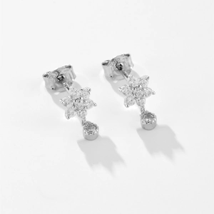 925 sterling silver flower drop earrings with sparkling round cubic zirconia stones