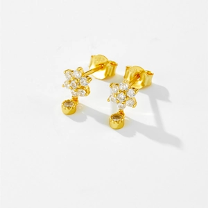 Elegant 925 sterling silver flower earrings with white zircon pendants for women