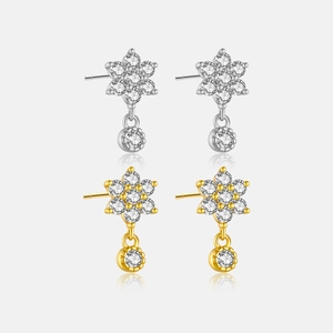 Elegant Flower Cubic Zirconia Drop Earrings With 925 Sterling Silver Earring Post Fashion Jewelry Women Wedding Party