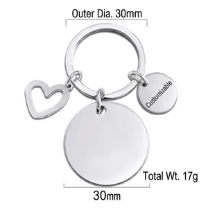 Polished stainless steel Mother's Day keychain with round pendants and heart charm
