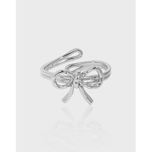S925 Sterling Silver Bow Knot Open Ring Minimalist Adjustable Finger Ring Gold Silver Plated Elegant Jewelry For Women