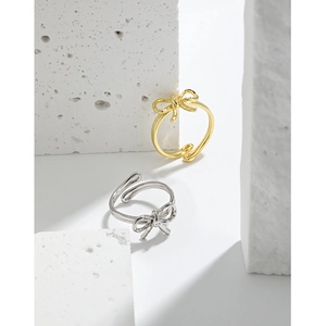 Minimalist S925 sterling silver bow knot open rings in gold and silver finish
