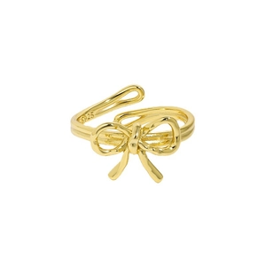 Minimalist S925 sterling silver bow knot open ring with polished gold plating finish