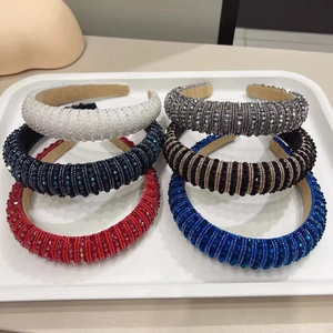 Handmade Crystal Beaded Padded Headband For Women Vintage Luxurious Wide Edge Sponge Hairband For Wedding Party Jewelry