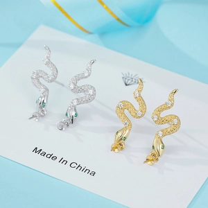 925 sterling silver snake stud earrings with pearl settings and white zircon pavé