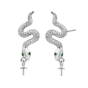925 silver snake stud earrings with green gemstone eyes and DIY pearl base fittings