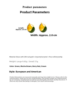 Detailed size specifications for vintage green enamel and gold-plated ball stud earrings