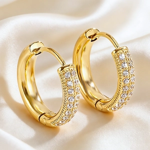 Fashion Stainless Steel Zirconia Hoop Earrings Gold Plated Round Huggie Earrings For Women Daily Vacation Party Jewelry Gift