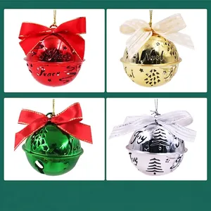Christmas Metal Bell Hanging Ornaments Electroplated Hollow Star Tree Pattern Bell Pendant With Bowknot Holiday Party Home Decor