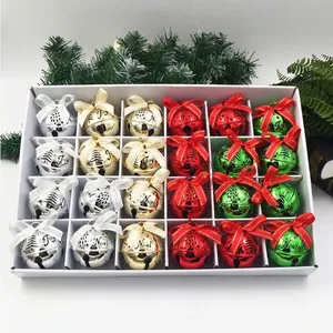 24-piece festive Christmas bells set in red gold silver and green with Joy Noel bows
