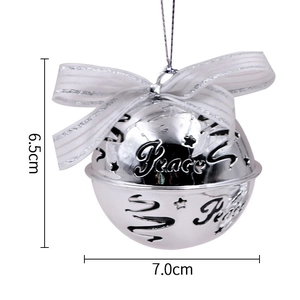 Silver hollow Christmas bell with Peace engraving and white ribbon bow 7cm decoration