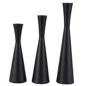 Set of 3 matte black metal taper candle holders in various heights for table decor