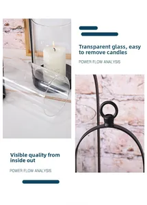 Detail of high transparency glass cylinder with black metal base and rustic handle
