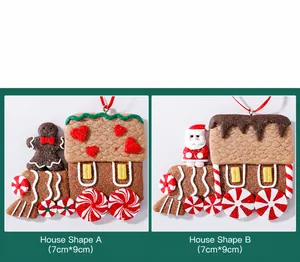Detailansicht von Lebkuchenhaus-Weihnachtsanhängern mit Maßen von 9x7 cm