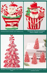 Details von Weihnachtsbaum-Anhängern aus Fimo mit Schneemann- und Nikolaus-Motiven