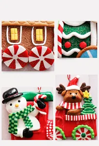 Detailaufnahme handgefertigter Weihnachtsanhänger aus Fimo mit festlichem Glitzerdekor