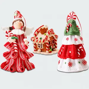 Christmas Hanging Ornaments Polymer Clay PVC Angel Tree Gingerbread House Shape Holiday Home Decor Gift Xmas Party Supplies