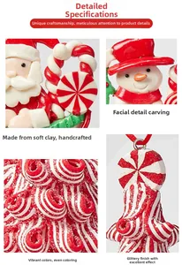 Nahaufnahme von handgefertigtem Weihnachtsschmuck aus Fimo mit Glitzer-Details