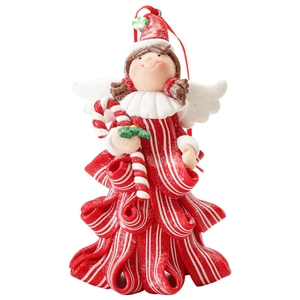 Weihnachtsengel Anhänger mit rot-weiß gestreiftem Kleid und Zuckerstange für Tannenbaum