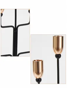 Detail des modernen Kerzenhalters in Schwarz und Gold mit polierter Oberfläche