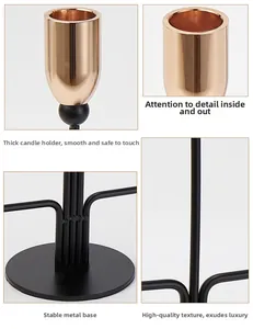 Detailansicht des glatten Metall-Kerzenhalters und des stabilen runden Sockels in Gold