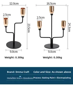 Maßangaben für schwarze und goldene mehrflammige Kerzenständer aus Metall für Hochzeiten